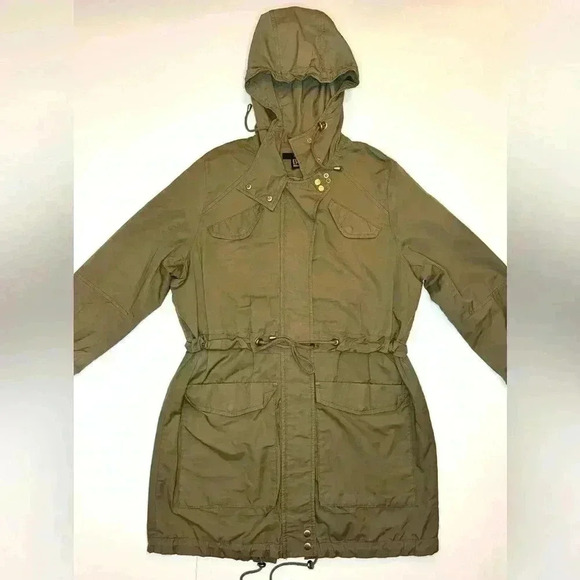 H&M Womens  Jacket Hooded Full Zip Tie Waist Adjustable Army Green Size- Medium - Picture 12 of 12